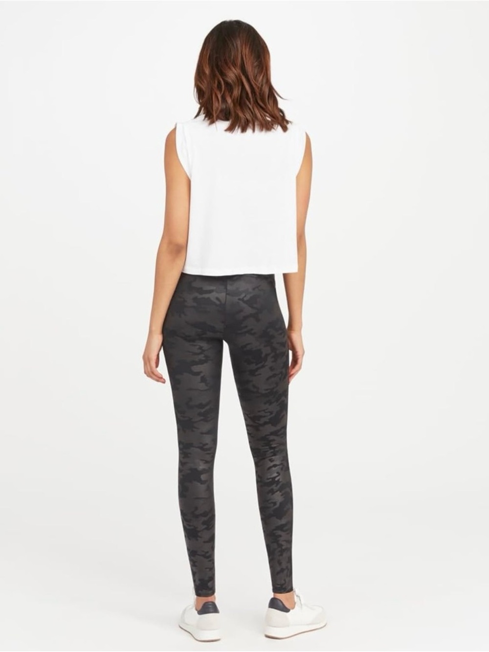 Spanx x Revolve Faux Leather Camo Leggings Matte Dark Olive Black Power Waist XS - Picture 8 of 8